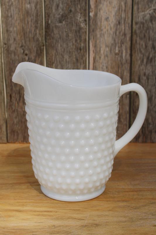 photo of vintage Anchor Hocking milk glass, large pitcher dot dash hobnail pattern glass #1