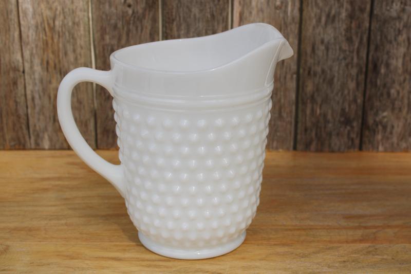 photo of vintage Anchor Hocking milk glass, large pitcher dot dash hobnail pattern glass #3