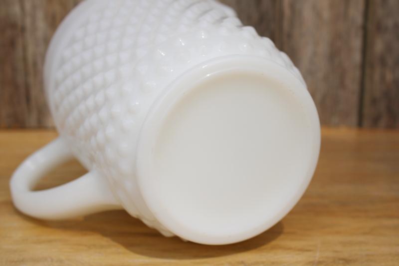 photo of vintage Anchor Hocking milk glass, large pitcher dot dash hobnail pattern glass #4