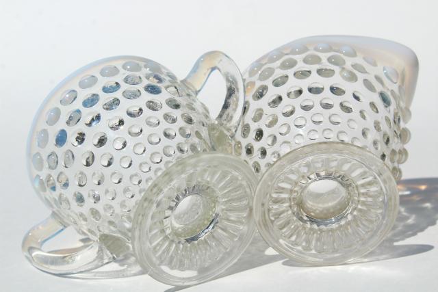 photo of vintage Anchor Hocking moonstone opalescent hobnail glass cream and sugar set #6