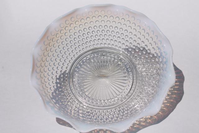 photo of vintage Anchor Hocking moonstone opalescent hobnail glass dishes, crimped bowls large & small #4