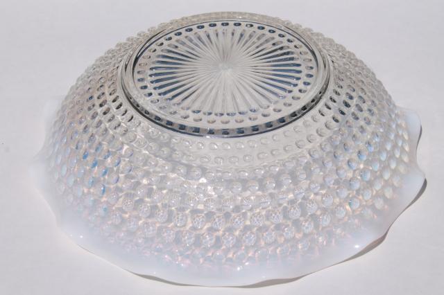 photo of vintage Anchor Hocking moonstone opalescent hobnail glass dishes, crimped bowls large & small #5