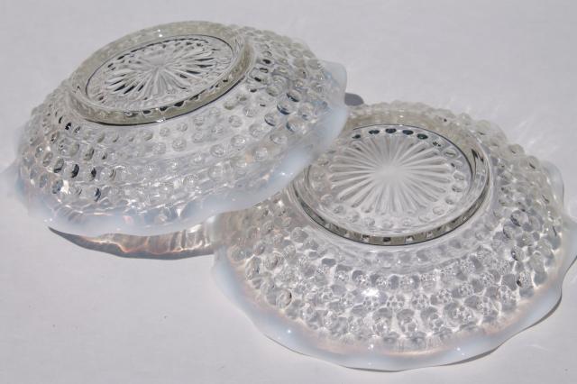 photo of vintage Anchor Hocking moonstone opalescent hobnail glass dishes, crimped bowls large & small #8