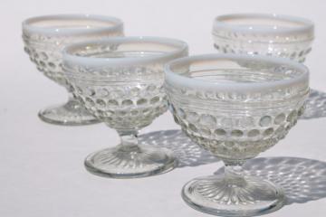 catalog photo of vintage Anchor Hocking moonstone opalescent hobnail glass sherbets ice cream dishes set