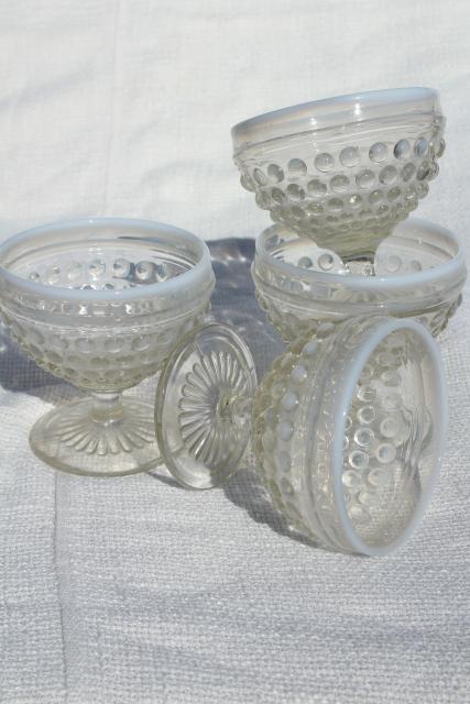 photo of vintage Anchor Hocking moonstone opalescent hobnail glass sherbets or dessert dishes #1