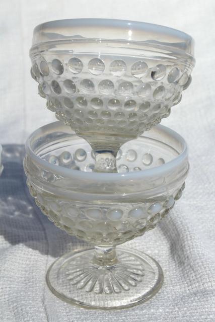 photo of vintage Anchor Hocking moonstone opalescent hobnail glass sherbets or dessert dishes #2