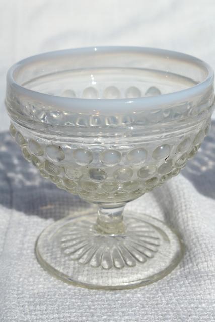 photo of vintage Anchor Hocking moonstone opalescent hobnail glass sherbets or dessert dishes #3