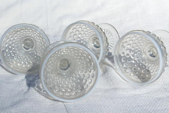 photo of vintage Anchor Hocking moonstone opalescent hobnail glass sherbets or dessert dishes #5