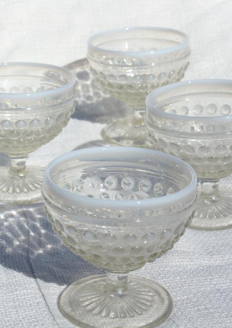 photo of vintage Anchor Hocking moonstone opalescent hobnail glass sherbets or dessert dishes #6