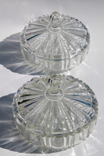 photo of vintage Anchor Hocking old cafe pattern glass candy dishes or round glass boxes #1