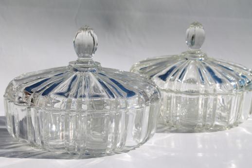 photo of vintage Anchor Hocking old cafe pattern glass candy dishes or round glass boxes #6