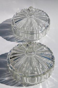 catalog photo of vintage Anchor Hocking old cafe pattern glass candy dishes or round glass boxes