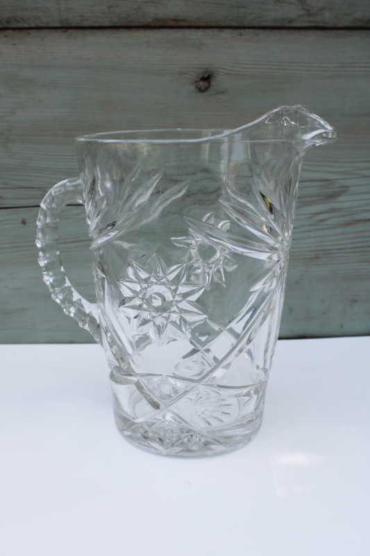 photo of vintage Anchor Hocking prescut star pattern glass pitcher, EAPC Pres-Cut #1