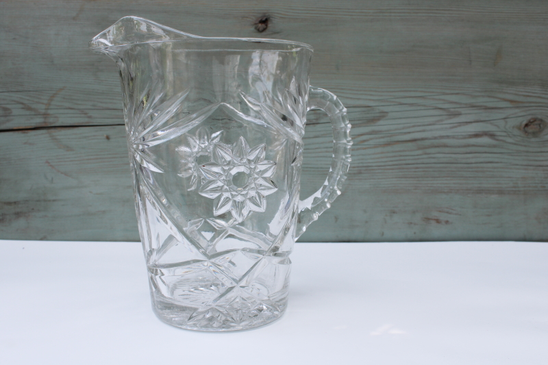 photo of vintage Anchor Hocking prescut star pattern glass pitcher, EAPC Pres-Cut #5