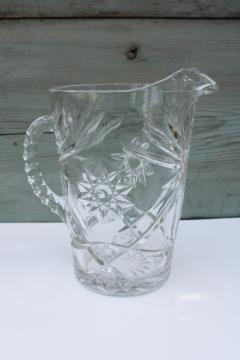 vintage Anchor Hocking prescut star pattern glass pitcher, EAPC Pres-Cut