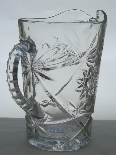 photo of vintage Anchor Hocking prescut star pattern glass pitcher, crystal clear pressed glass #3