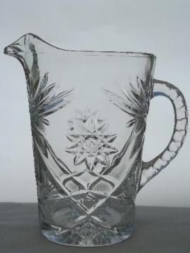 catalog photo of vintage Anchor Hocking prescut star pattern glass pitcher, crystal clear pressed glass