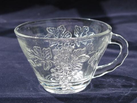 photo of vintage Anchor Hocking punch bowl set w/ stand and cups, grape design #2