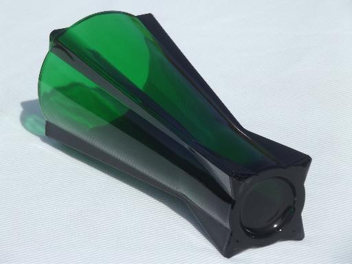 photo of vintage Anchor Hocking rocket vase, forest green glass art deco vase #4