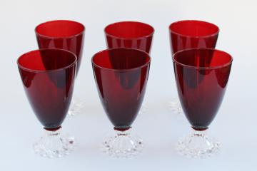 catalog photo of vintage Anchor Hocking royal ruby red / clear foot Boopie bead edge goblets