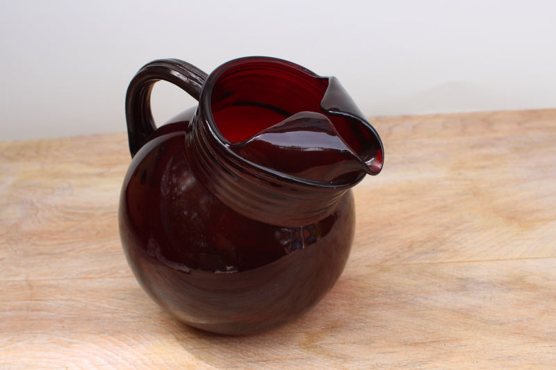 photo of vintage Anchor Hocking royal ruby red depression glass, ball tilt pitcher #1