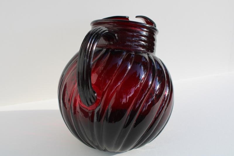 photo of vintage Anchor Hocking royal ruby red depression glass swirl pattern ball tilt pitcher #2