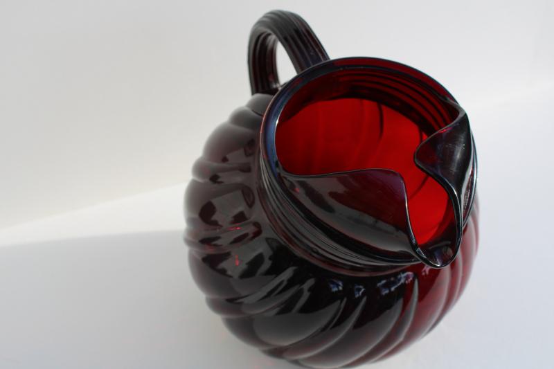 photo of vintage Anchor Hocking royal ruby red depression glass swirl pattern ball tilt pitcher #5