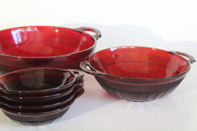 photo of vintage Anchor Hocking royal ruby red glass Coronation block optic fruit bowls & nappy #8