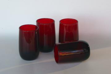 catalog photo of vintage Anchor Hocking royal ruby red roly poly tumblers, juice glasses set of 4