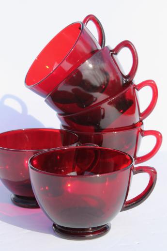 photo of vintage Anchor Hocking ruby red glass bowl & punch cups, Christmas egg nog set #4