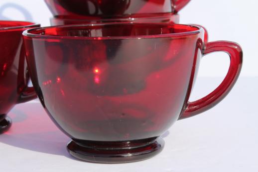 photo of vintage Anchor Hocking ruby red glass bowl & punch cups, Christmas egg nog set #5