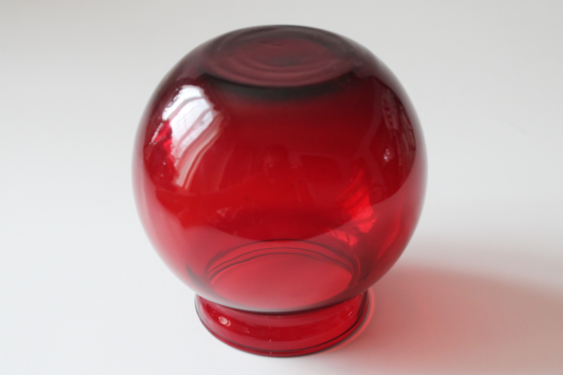 photo of vintage Anchor Hocking ruby red glass vase, round rose bowl ivy ball shape #3