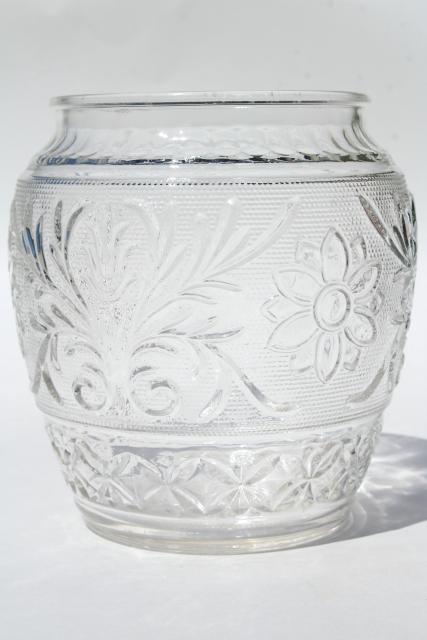 photo of vintage Anchor Hocking sandwich pattern glass cookie jar, crystal clear color #4