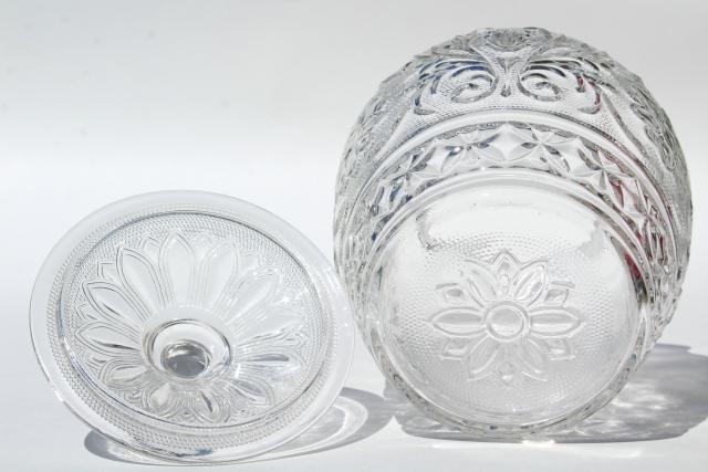 photo of vintage Anchor Hocking sandwich pattern glass cookie jar, crystal clear color #7