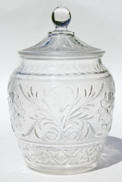 catalog photo of vintage Anchor Hocking sandwich pattern glass cookie jar, crystal clear color
