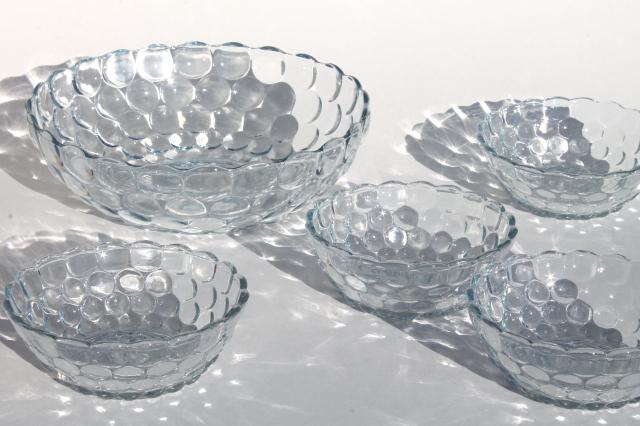 photo of vintage Anchor Hocking sapphire blue bubble depression glass berry fruit salad bowls set #1