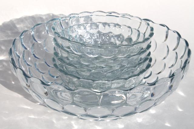 photo of vintage Anchor Hocking sapphire blue bubble depression glass berry fruit salad bowls set #2