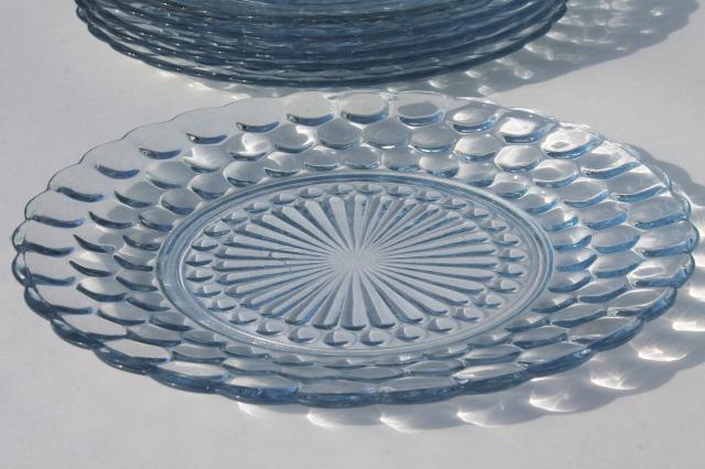 photo of vintage Anchor Hocking sapphire blue bubble pattern depression glass plates #6