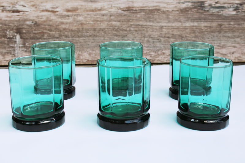 photo of vintage Anchor Hocking teal green glass Essex double old fashioned glasses set of 6  #1
