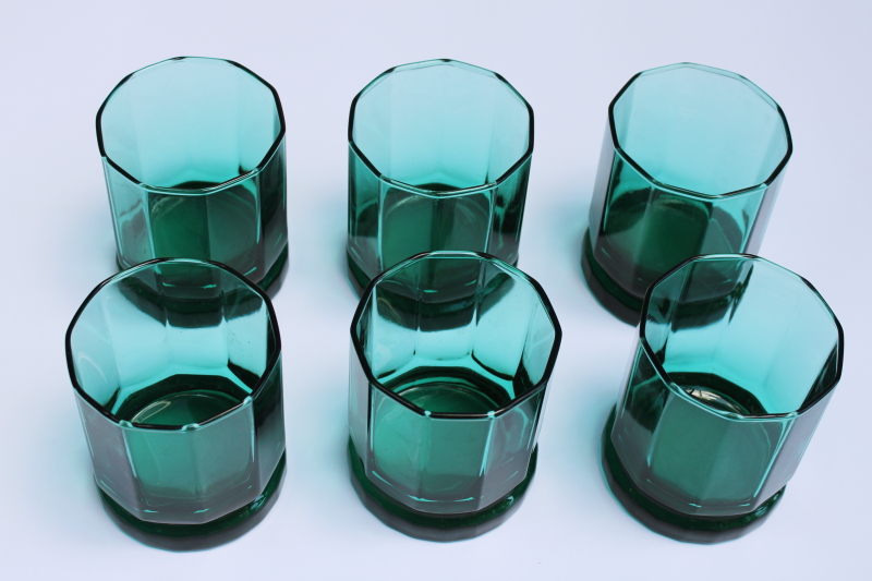 photo of vintage Anchor Hocking teal green glass Essex double old fashioned glasses set of 6 #2