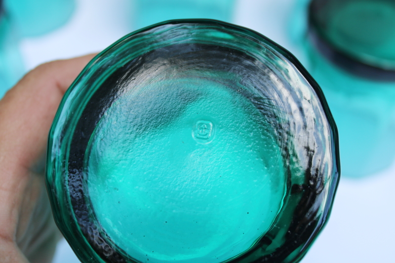 photo of vintage Anchor Hocking teal green glass Essex double old fashioned glasses set of 6 #4