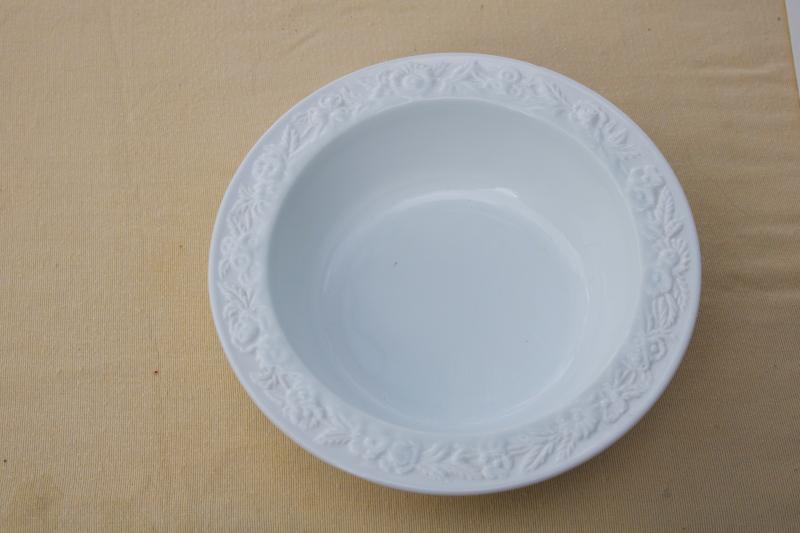 photo of vintage Anchor Hocking vitrock milk glass, floral border pattern large round bowl #1