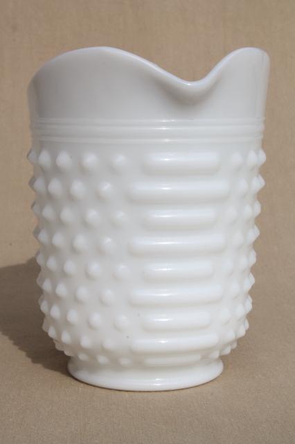 photo of vintage Anchor Hocking white milk glass creamer or pint milk pitcher, hobnail pattern glass #2