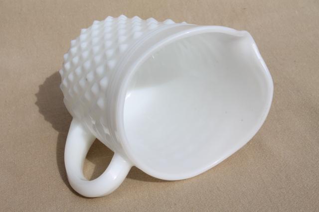 photo of vintage Anchor Hocking white milk glass creamer or pint milk pitcher, hobnail pattern glass #4