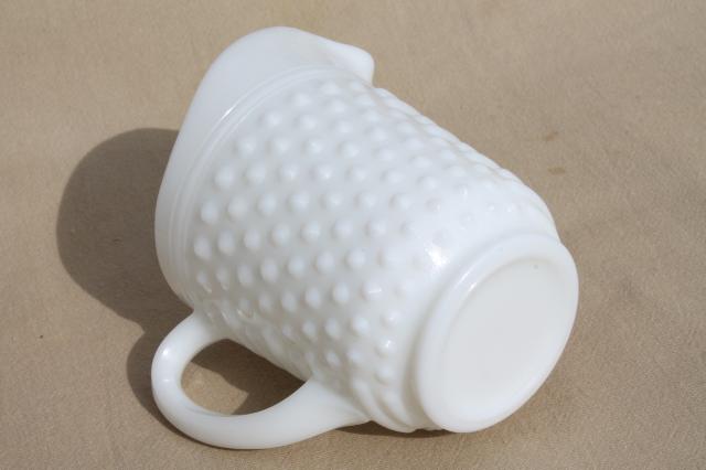 photo of vintage Anchor Hocking white milk glass creamer or pint milk pitcher, hobnail pattern glass #5