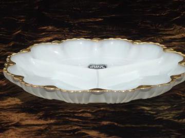 catalog photo of vintage Anchorglass label milk white glass divided dish relish plate