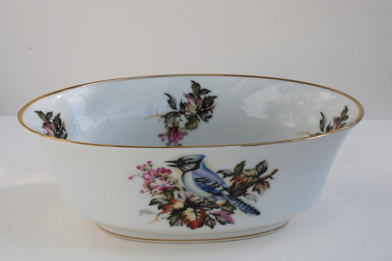 photo of vintage Andrea by Sadek - Japan china w/ birds pattern, blue jay oval bowl #1