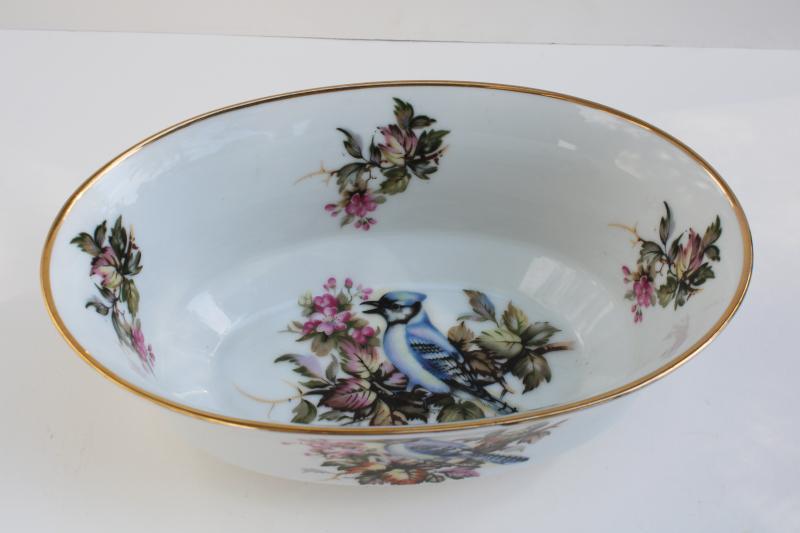 photo of vintage Andrea by Sadek - Japan china w/ birds pattern, blue jay oval bowl #2