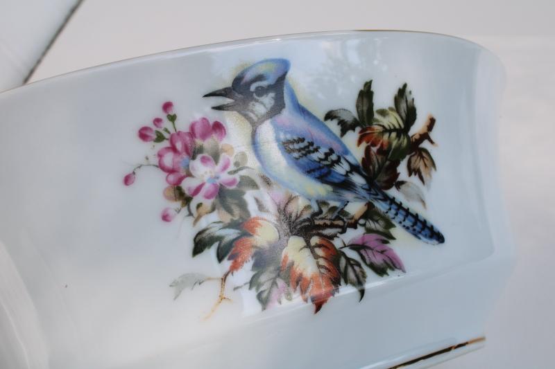 photo of vintage Andrea by Sadek - Japan china w/ birds pattern, blue jay oval bowl #4