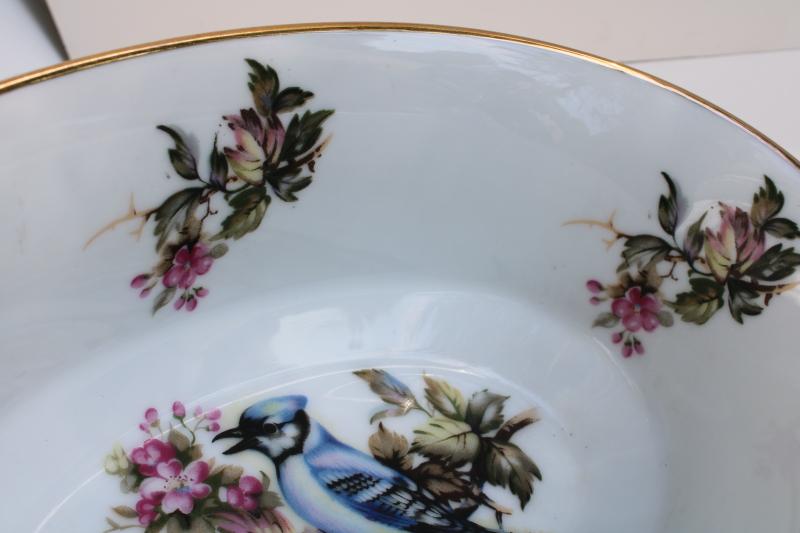 photo of vintage Andrea by Sadek - Japan china w/ birds pattern, blue jay oval bowl #6